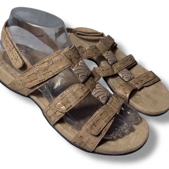 Vionic Shoes - Vionic Amber Cork Strappy Sandals Women Size 6.5 Beige Adjustable Comfort